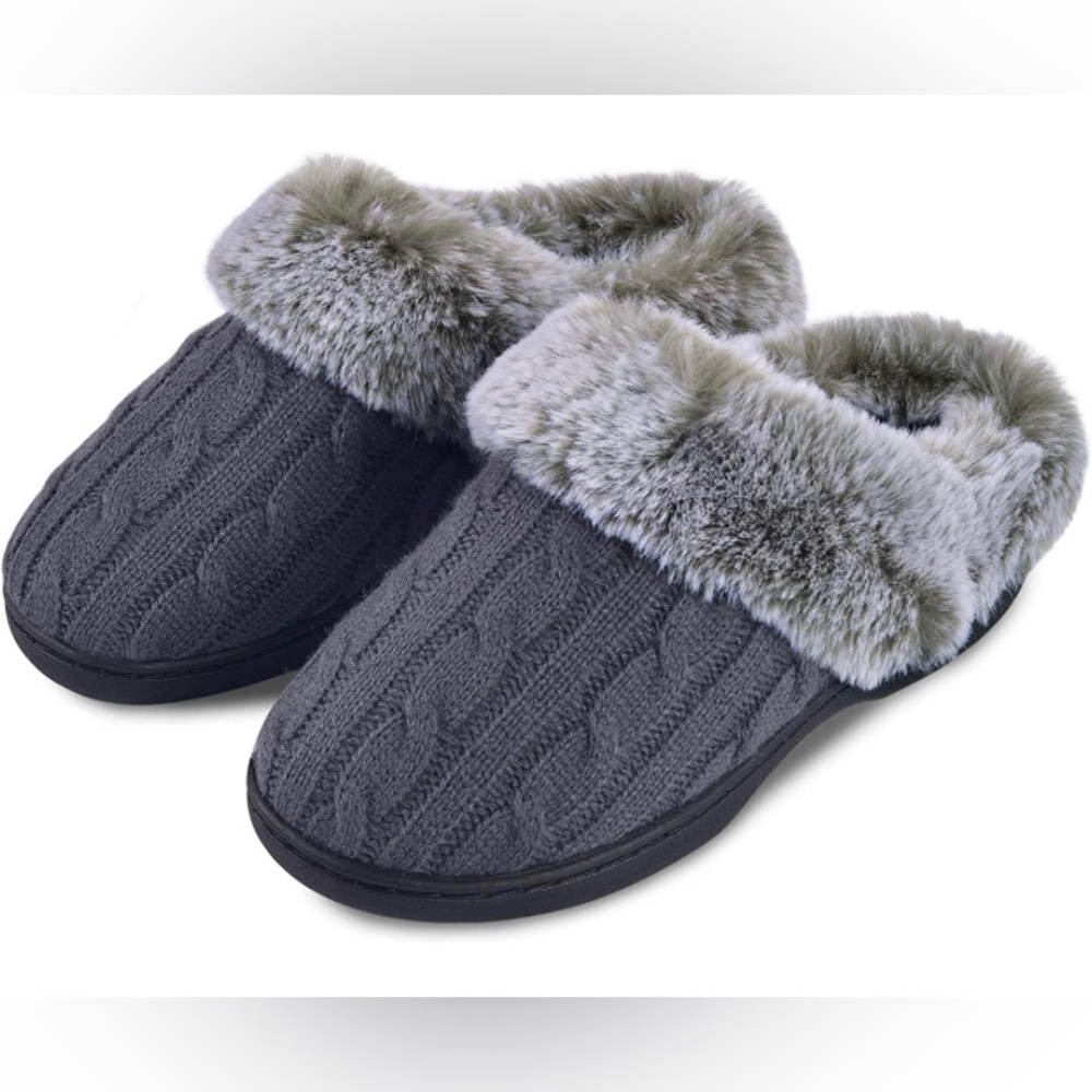 Parlovable Women's Soft Cable Knit Slippers Faux Fur Memory Foam Indoor/Outdoor